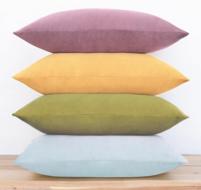 MONDAY MOOSE Decorative Throw Pillow Covers Cushion Cases, Set of 4 Soft Velvet Modern Designs, Mix and Match for Home Decor, Pillow Inserts Not Included (12x20 inch, Purple/Green)