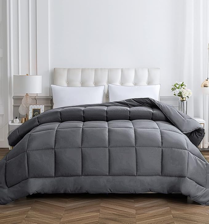 Cozynight Down Alternative Comforter-All Season Super King Comforters Duvet Insert with Corner Tabs-Breathable-Diamond Stitched Reversible Gray Comforter 120x120 inches