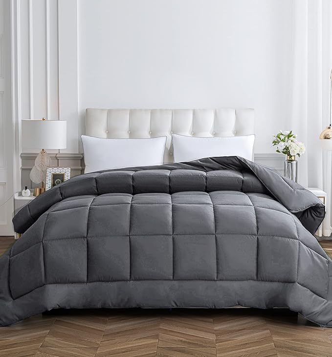 Cozynight Down Alternative Comforter-All Season Super King Plus Comforters Duvet Insert with Corner Tabs-Breathable-Diamond Stitched Reversible Gray Comforter 128x120 inches