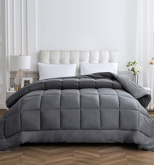 Cozynight Down Alternative Comforter-All Season Super King Plus Comforters Duvet Insert with Corner Tabs-Breathable-Diamond Stitched Reversible Gray Comforter 128x120 inches