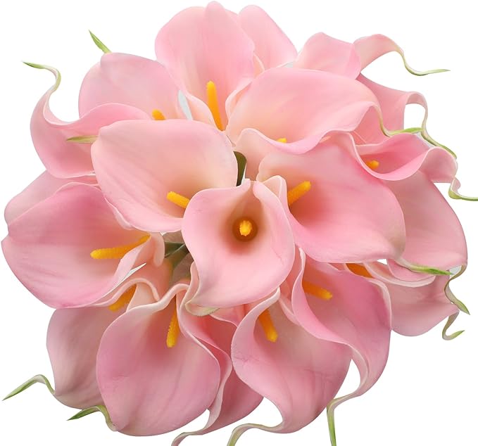Duovlo 20pcs Calla Lily Bridal Wedding Bouquet Lataex Real Touch Artificial Flower Home Party Decor (Pink)