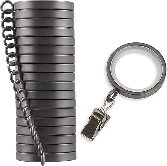 MODE Cambria Designer Series - Premium Easy Glide 18 Count Small Curtain Rings - Metal with Nylon Inserts and Clips - 1 inch Inner Diameter - use for rods 5/8" or Smaller - Matte Graphite