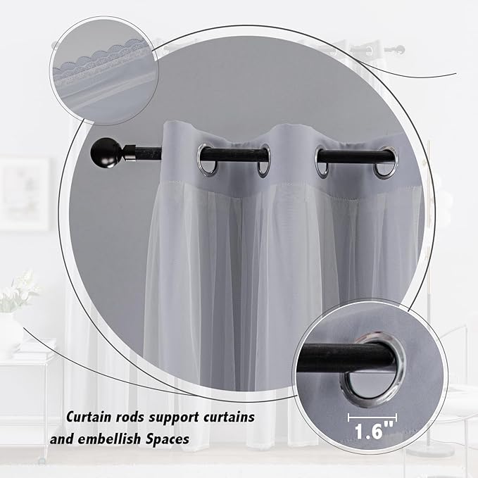 Anytime Home Curtains Blackout and Sheer Layered Solid Window Curtain Panel Pair with Grommet Top, 52Wx63L,Greyish White
