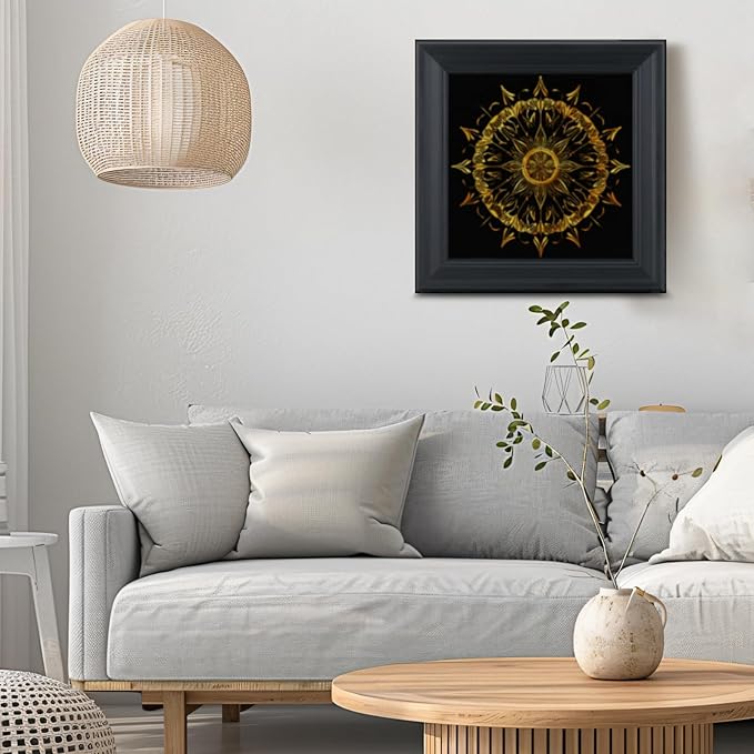 Brivoria Mandala Wall Art Home Decor, Radiant Golden Sun Mandala with Layered Frame Design, Modern Spiritual Statement Wall Decor for Living Room Dining Room Hallway or Meditation Space, 16x16