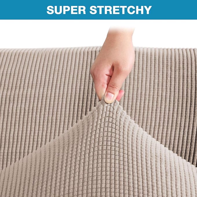 Flamingo P Stretch Armless Futon Covers - Full Queen Futon Couch Covers Slipcover - Soft Thick Jacquard Washable Sand