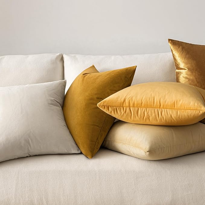 MIULEE 24x24 Inch Euro Sham Velvet Pillow Covers, Set of 2 Large Square Decorative Pillows -Mustard Yellow Super Soft for King Bed, Sofa, Couch, Accent Chairs with Hidden Zipper