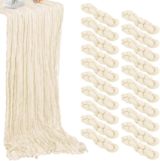 20 Pack Beige Cheesecloth Table Runners 35 x 71 Inch – Rustic Boho Gauze Table Runner for Wedding Arch, Party Decoration, Bridal Shower, Reception, Farmhouse Dining Decor