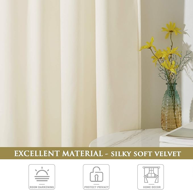 StangH Ivory White Velvet Curtains Nursery Bedroom Privacy Light Dimming Window Drapes Back Tab Elegant Home Decor for Sliding Door Living Room, W62 x L84 inches, 2 Panels