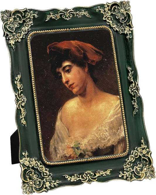 Green Picture Frame 5x7 Vintage Picture Frames Antique Ornate Baroque Victorian Handcrafted for Tabletop or Wall Display with Glass Front