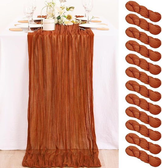 MLMC 12 Pack Terracotta Cheesecloth Table Runner 10ft Rustic Burnt Orange Table Runner for Outdoor Picnic Gatherings Party Events Thanksgiving Decor