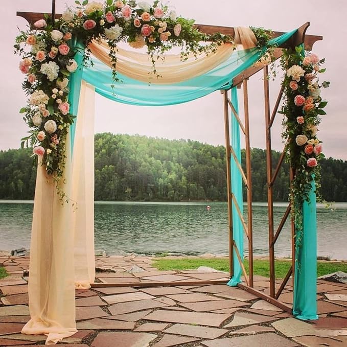 Wedding Arch Draping Fabric,63" x 32Ft Wedding Arch Drapes Champagne Tulle Fabric Drapery Sheer Backdrop Curtains for Wedding Ceremony Arch Stage Party Ceiling Decorations