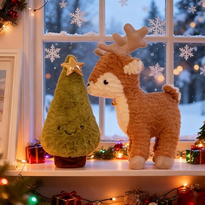 Christmas Tree Plush Stuffed Animal Plush Toy, 15.8" Reindeer Decor Kawaii Birthday Gifts for Kids Girls Boys