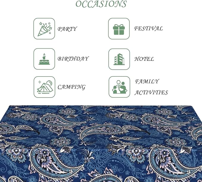 52x70 Inch Paisley Rectangular Tablecloth Farmhouse Floral Table Cloth Bohemian Washable Durable Table Cover for Dining Banquet Garden Home Decor