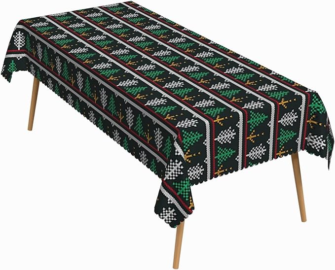 70x90 Inch Xmas Rectangle Tablecloth Pixel Style Christmas Tree Winter Retro Table Cloth Washable Durable Table Cover for Kitchen Dining Banquet Ugly Christmas Sweater Party Decor