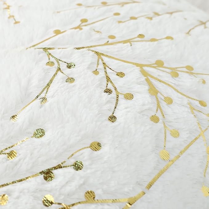 LIGICKY Decorative Long Lumbar Pillow Cover 14x36inch Fluffy White Fur Pillow Coves Gold Branches Glitter Throw Pillows Soft Furry Sparkling Rectangle Cushion Cases for Sofa Bedroom Party Décor