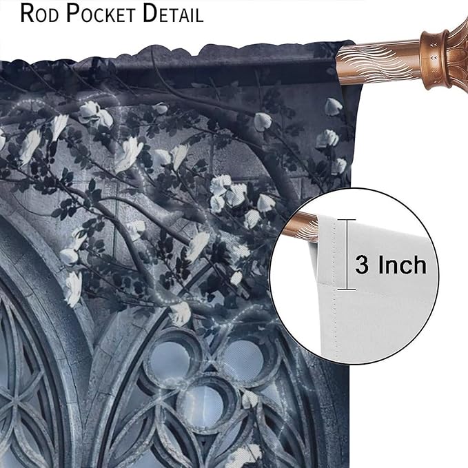 Gothic Mid Century Blackout Curtains, Medieval Castle Vintage Arch Stone White Rose Floral Window Drapes, for Living Room Bedroom 27.5(W)*63(L) 2 Panels