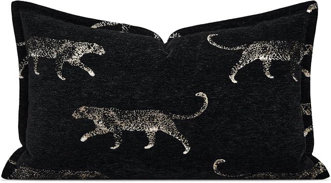 Lumbar Pillow Cushion Cover 12x20, Double Sided Luxury Cheetah Pattern Throw Pillow Covers with Hidden Zipper, Jacquard Embroidery Technique for Bed Couch Sofa Living Room Bedroom