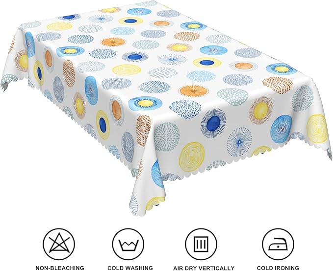 60x108inches Modern Rectangle Tablecloth Abstract Art Geometric Colorful Circles Polka Dots Table Cover Waterproof Fabric Table Cloth for Kitchen Dining Room Patio Banquet Party Home Decor
