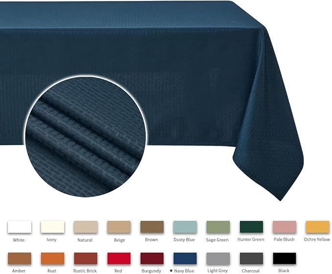 maxmill Weaved Texture Tablecloth Water Resistance Antiwrinkle Spillproof Soft Washable Table Cloth for Dining Room, Buffet Banquet Parties Holiday Dinner, Rectangular 70 x 108 Inch, Navy Blue