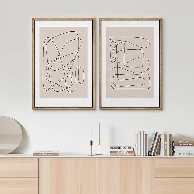 SIGNWIN Framed Wall Art Print Set Modern Abstract Geometric Elegant Beige and Gold Modern Art Mid-Century Modern Expressive for Living Room, Bedroom, Office - 24"x36"x2 White