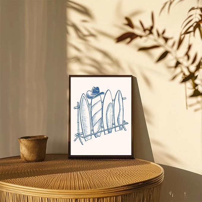 XOCUUI Coastal Granddaughter Room Decor Unframed, Blue Coastal Cowgirl Surfer Girl Canvas Posters, Beachy Preppy Aesthetic Room Decor Pictures For Teen Girl Dorm Apartment Decoration (8" X 10")