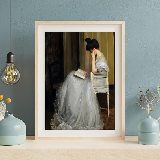 XOCUUI Vintage French Victorian Portrait Decor Famous Artwork Woman Reading Portrait Oil Painting Dark Academia Aesthetic Print 19th Century Antique Poster Retro Gallery Bedroom Decor 8x10 - Unframed