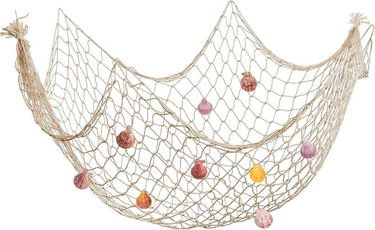 Fish Net Wall Decor with Shells - Fishing Net Decorative Nautical Mediterranean Style Cotton Photo Hanging Display Frame for Christmas Birthday Party Decorations Ornaments 79 x 40 Inch