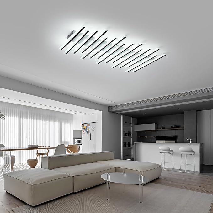 JAYMP 15 Lights Linear Modern Ceiling Light 43.3 inch Dimmable LED Chandelier Semi Flush Mount Light Fixture for Dining Room Kitchen Island Living Room