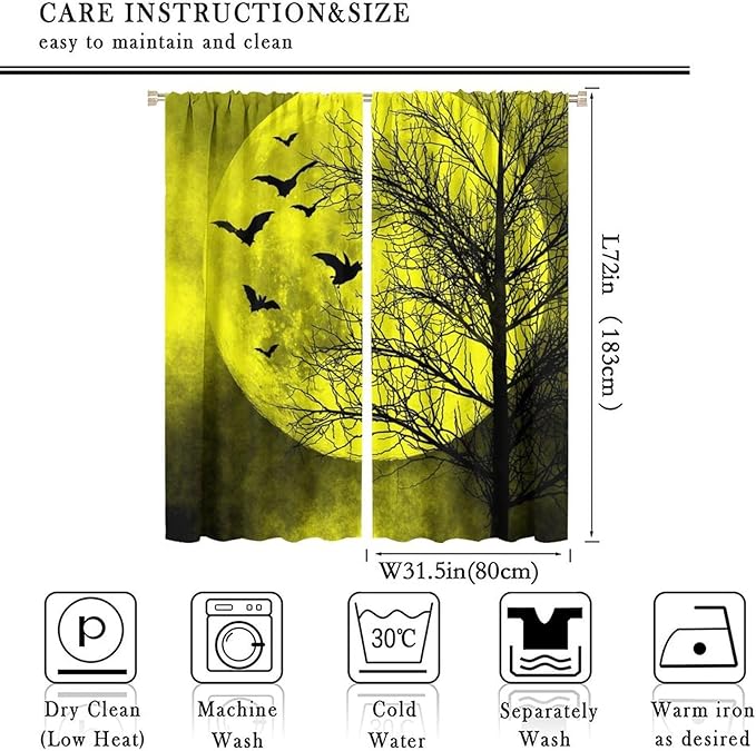 Gothic Crow Blackout Window Curtains, Halloween Horror Crow Print Window Drapes, for Living Room Bedroom 31.5(W)*72(L) 2 Panels