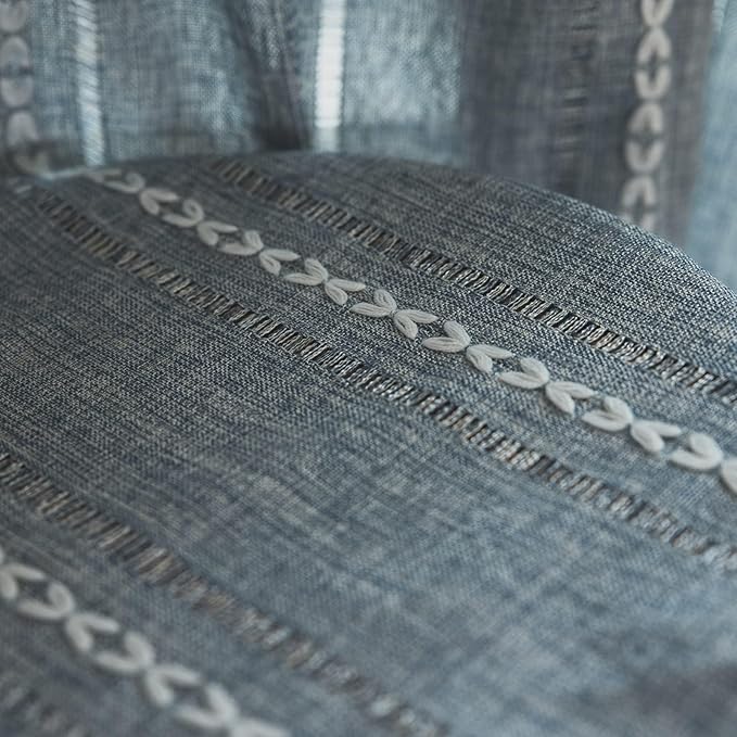 Sutuo Home Blue Boho Curtains Living Room, Semi-Blackout French Country Linen Drape for Bedroom, 1 Panel Embroidered Farmhouse Window Treatment for Dining Room Nursery Kitchen, 52" W x 72" L