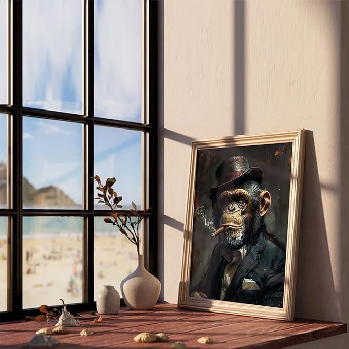 XOCUUI Wall Art Monkey Chimp Smoke Abstract Wall Painting Kid Pop Street Graffiti Wall Art Decor Ready To Hang for Living Room Bedroom Home Bathroom Wall Decor (20.5x25.5cm) 8x10 inch