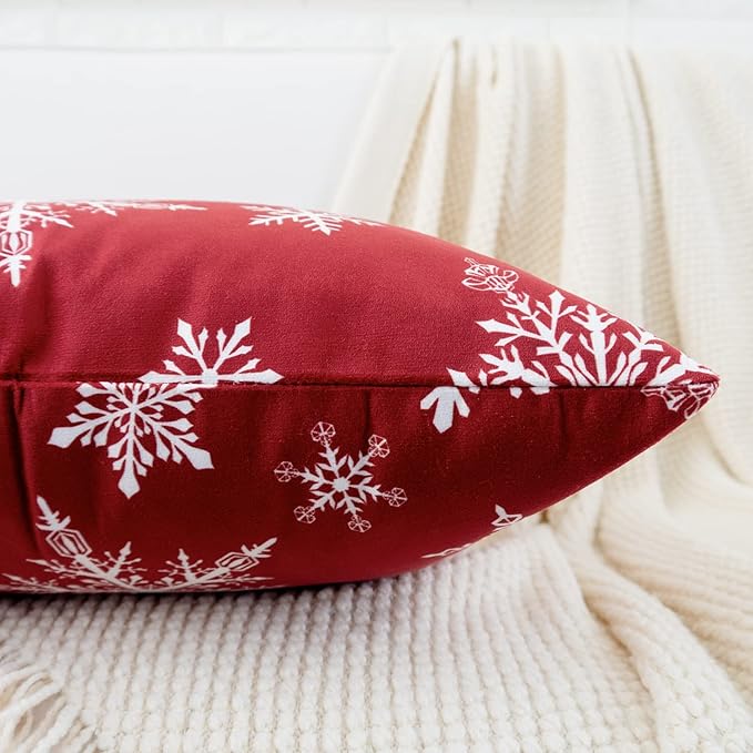 HWY 50 Red Throw Pillow Covers 18x18 Inch for Couch Sofa Bed, Soft Christmas Big and Small Snowflakes Print Throw Pillows Cases Set Cushion Cover Pack of 2 Decorative