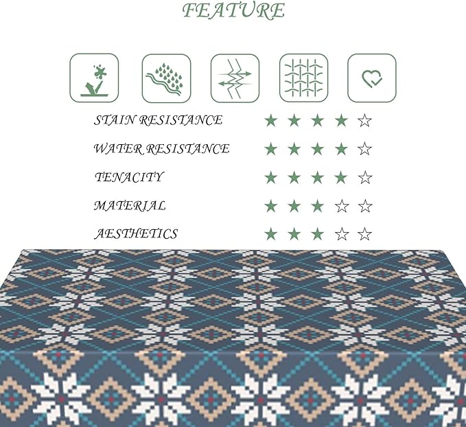 54x108 Inch Christmas Theme Rectangle Tablecloth Rhombus Winter Flower Dark Blue Table Cloth Washable Durable Table Cover for Kitchen Dining Banquet Ugly Christmas Sweater Party Decor