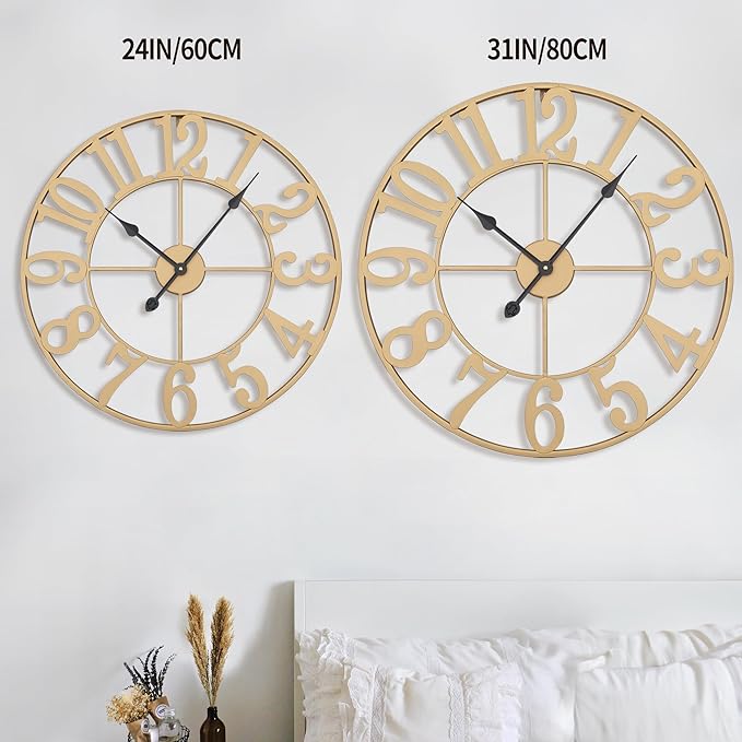 1st owned Wall Clock 16 Inch Round Large Indoor Wall Clocks Battery Operated Silent Non Ticking, Farmhouse Vintage Decorative Analog Metal Clock for Living Room, Kitchen, Bedroom Decor