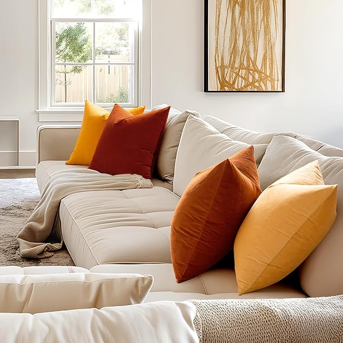 MIULEE 24x24 Inch Euro Sham Velvet Pillow Covers, Set of 2 Fall Decor Large Pillows -Burnt Orange Super Soft Home Decor for King Bed, Sofa, Couch, Accent Chairs with Hidden Zipper