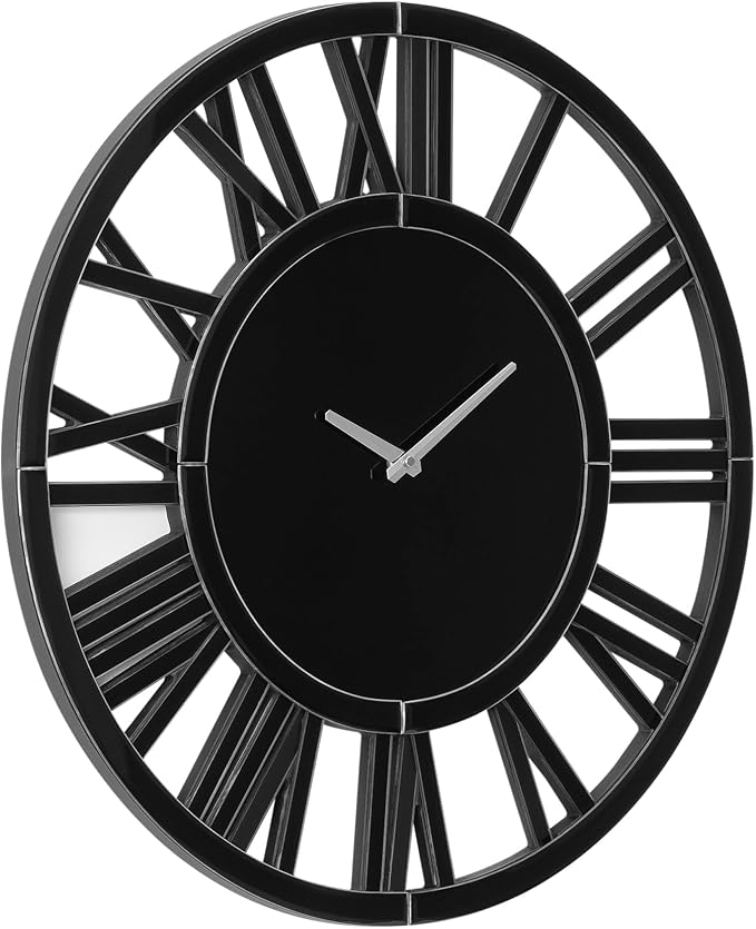 SHYFOY Large Wall Clock - 31.5" Modern Black Wall Clock with Roman Numerals, Decorative Wall Clocks for Living Room, Bedroom, Office - Easy to Hang, Silent Non-Ticking