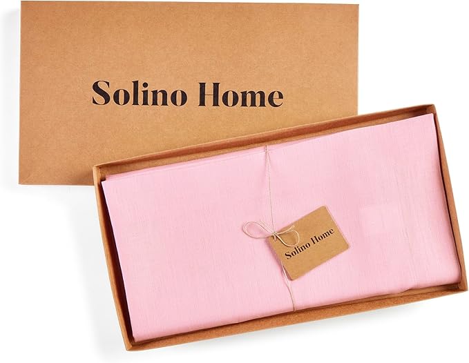 Solino Home Linen Square Tablecloth 52 x 52 Inch - 100% Pure Linen Pink Lemonade Table Throw - Fete, Machine Washable Table Cloth