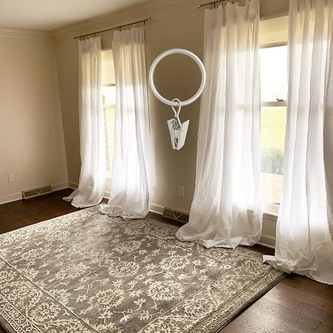 40 Pack Curtain Rings with Clips, Curtain Clip Rings Hooks, Bow Hanger Clips for Hanging Drapery Drapes Bows, Ring 1.26 inch Interior Diameter, Fits up to 1" Rod, Matte Silver