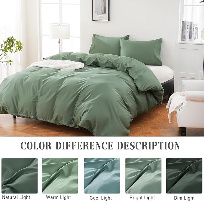 100% Organic Cotton California King Duvet Cover 400 Thread Count Percale 104x98 Inches Sateen Comforter Cover Soft and Breathable Bedding Set 3 Piece（Sage Green,Cal King）