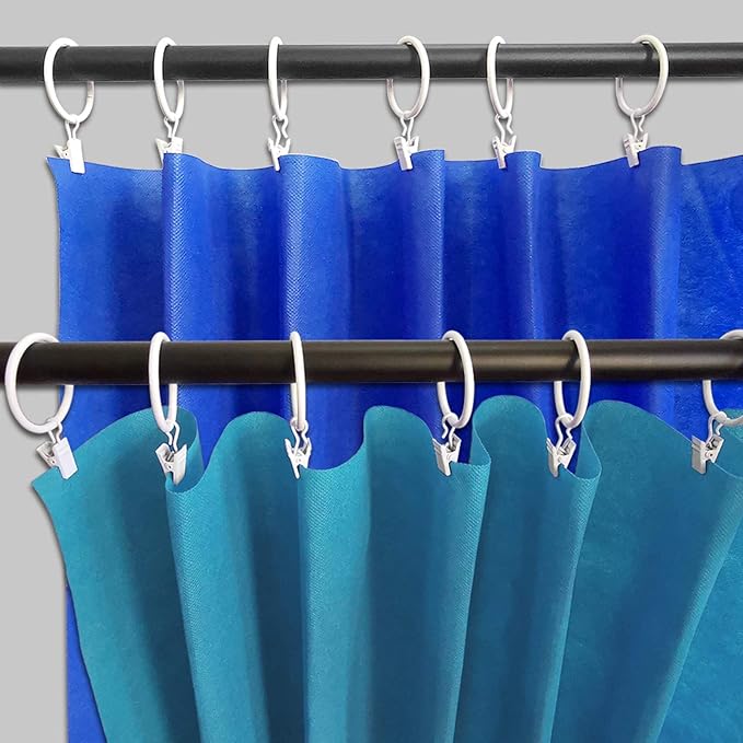 40 Pack Metal Curtain Rings with Clips, Curtain Clip Rings Hooks for Hanging Drapery Drapes Bows, Curtain Rod Rings 1.5 inch Interior Diameter, White