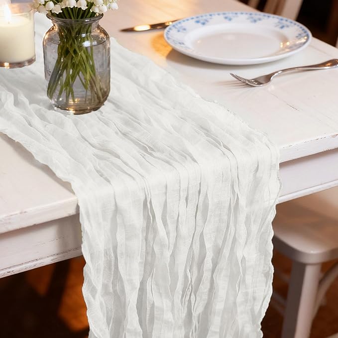 20 Pack White Cheesecloth Table Runners 35 x 71 Inch – Rustic Boho Gauze Table Runner for Wedding Arch, Party Decoration, Bridal Shower, Reception, Farmhouse Dining Decor