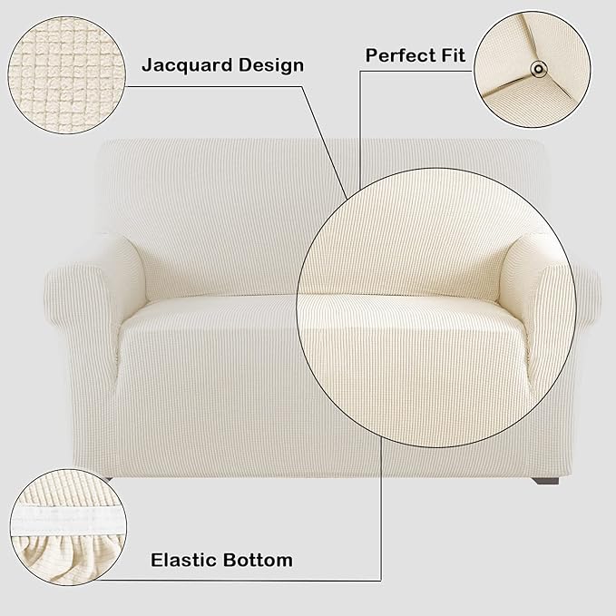 Flamingo P High Stretch Sofa Slipcover Non Slip Couch Cover for 3 Cushion Couch Washable Pet Furniture Protector Covers with Elastic Bottom, Thick Jacquard Fabric (Large, Biscotti Beige)