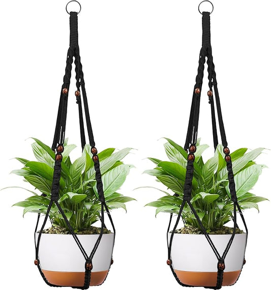 Macrame Plant Hanger - Fits 6 to 15 inches Pots for Indoor Outdoor, 43 Inch, Set of 2, Black (POTS NOT Included)
