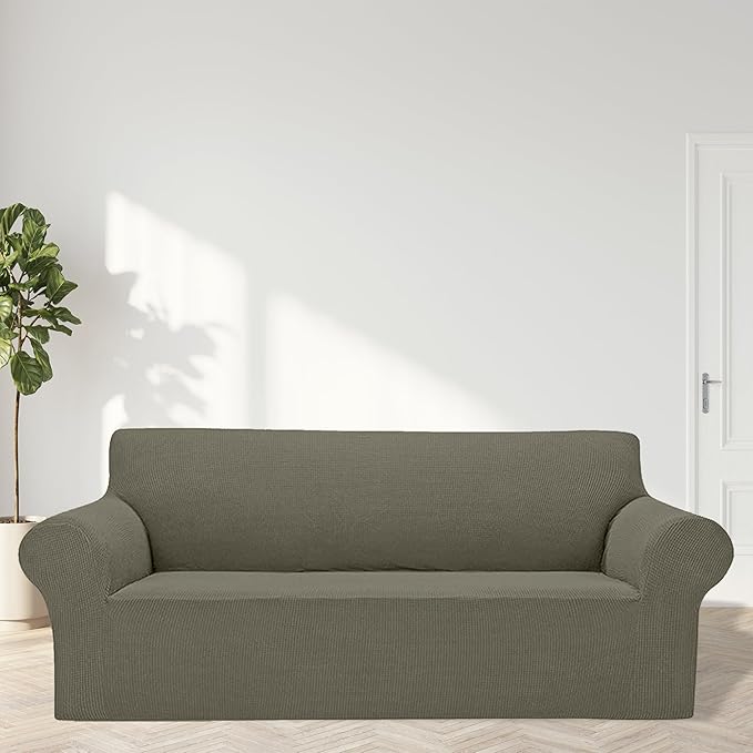 Cupuamon 2025 New Stretch Oversized Sofa Slipcovers Couch Sofa Cover for 4 Seater Furniture Protector Covers with Elastic Bottom Jacquard Fabric Small Checks for Pets, Kids - Khaki