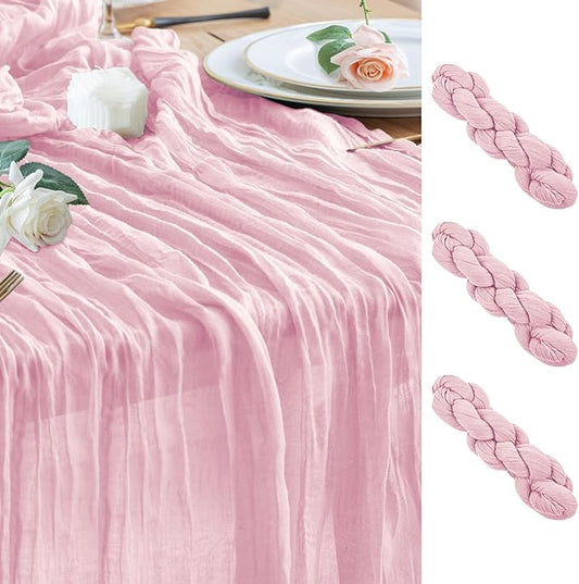 Wokceer Cheesecloth Table Runner 3Pack 10FT Blushing Pink Christmas Boho Gauze Fall Cheese Cloth Table Runner for Party Easter Rustic Sheer Table Runners for Baby Bridal Shower Wedding