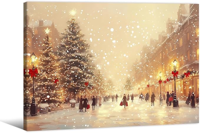 Winter Christmas Landscape Wall Art Fashion Snowscape Poster Vintage Cozy Scenic Canvas Prints 08x10 inch Framed for Living Room Office Wall Decor