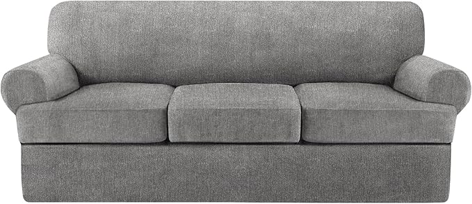 4 Piece T Cushion Sofa Slipcovers Stretch Couch Cover Furniture Covers with 3 Individual T Cushion Covers, Machine Washable for Living Room (Light Gray, 3 Cushions)