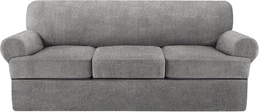 4 Piece T Cushion Sofa Slipcovers Stretch Couch Cover Furniture Covers with 3 Individual T Cushion Covers, Machine Washable for Living Room (Light Gray, 3 Cushions)