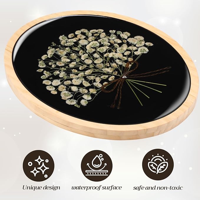 Kathfly Wooden Pressed Flower Wall Decor Resin Natural Baby's Breath Wall Art Framed Dried Flower Artwork with Bow Boho Floral Hanging Decor for Bedroom Living Room Gallery Office(8x10 Inch)