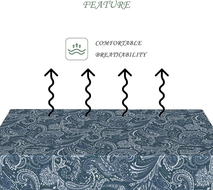 54x78 Inch Paisley Rectangular Tablecloth Boho Flower Navy Blue Table Cloth Bohemian Washable Durable Table Cover for Dining Banquet Home Indoor Decor
